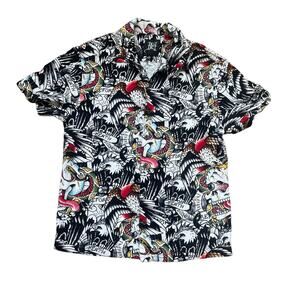 Ed Hardy Men's Button‎ Shirt S Tattoo Death Before Dishonor Eagle Snake Skull